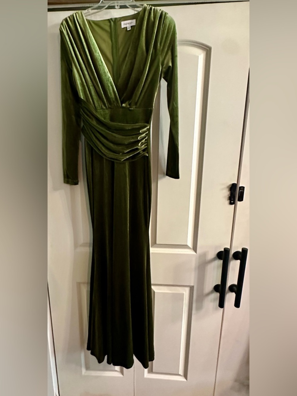 Olive Green Velvet Long Sleeve Maxi Dress